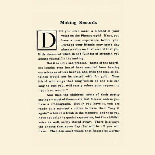 Making Records: Home Recordings c. 1890-1920